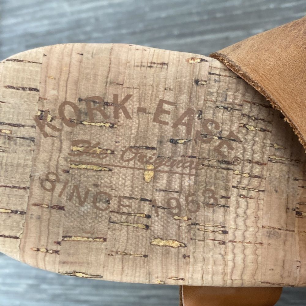 Kork-Ease Tan Leather Platform Sandals Sz 10 Straps Boho Coastal Beach Vacation - Picture 10 of 12